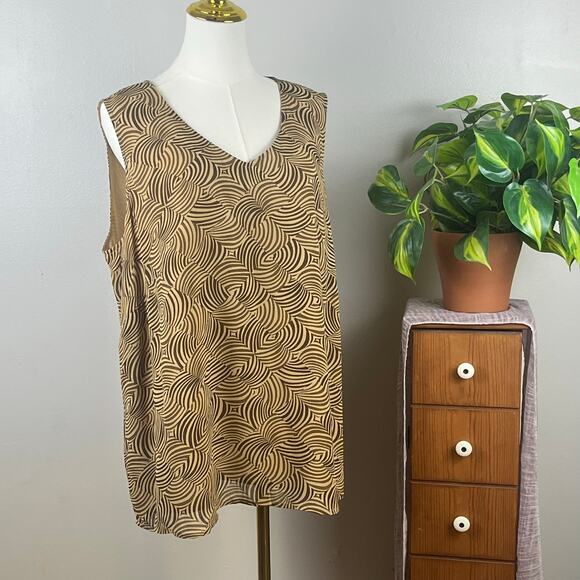 Liz Claiborne Tops - Liz Claiborne Woman Tan with Brown Abstract Print Sleeveless Top Size 1X